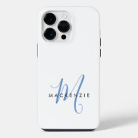 Elegant Modern White Blue Script Monogram
