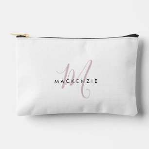 Elegant Modern White Blush Pink Script Monogram Accessory Pouch