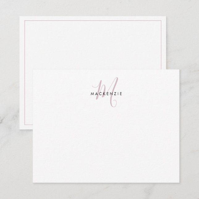 Elegant Modern White Blush Pink Script Monogram Card (Front/Back)