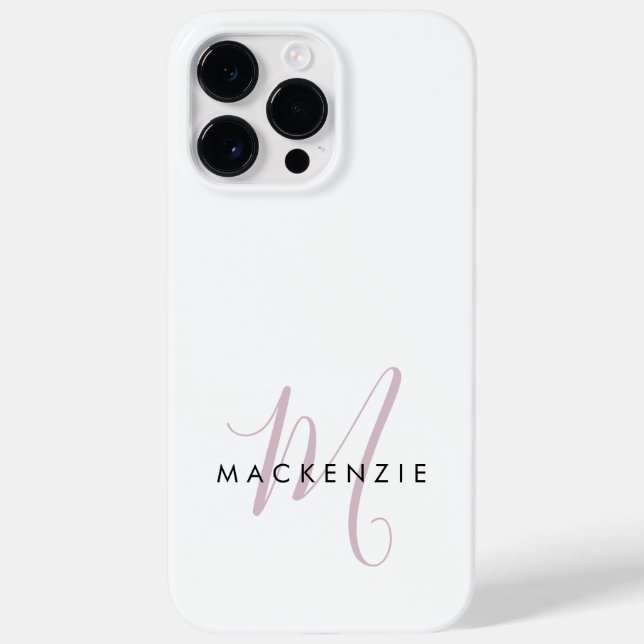 Elegant Modern White Blush Pink Script Monogram Case-Mate iPhone Case (Back)