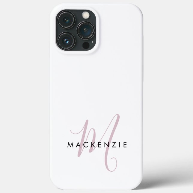 Elegant Modern White Blush Pink Script Monogram Case-Mate iPhone Case (Back)