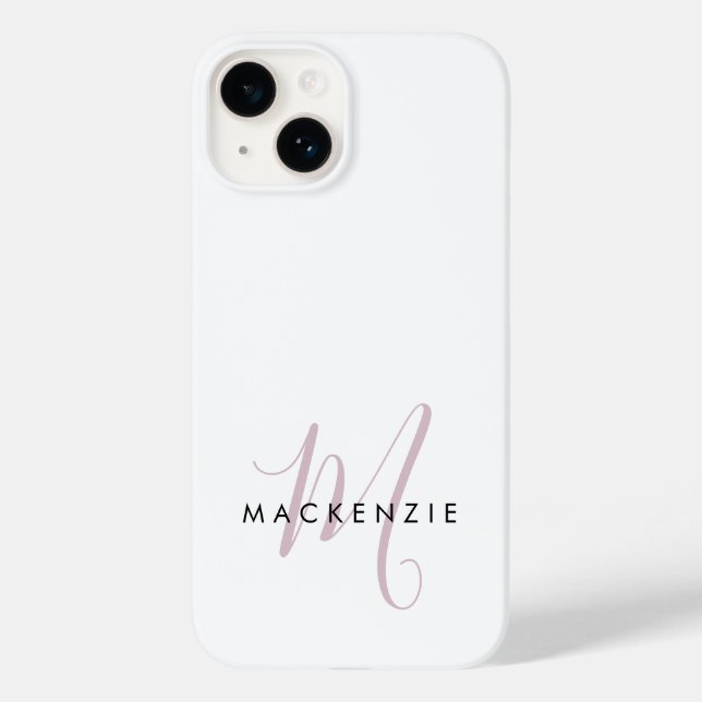 Elegant Modern White Blush Pink Script Monogram Case-Mate iPhone Case (Back)