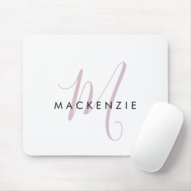Elegant Modern White Blush Pink Script Monogram Mouse Mat (With Mouse)