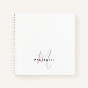 Elegant Modern White Blush Pink Script Monogram Notebook
