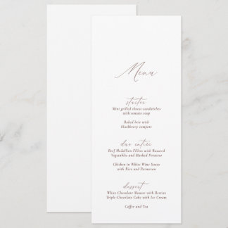 Elegant Modern White Calligraphy Wedding Menu Invitation