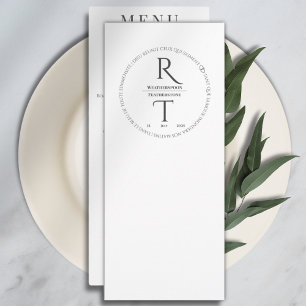 Elegant Modern White Charcoal Monogram Wedding  Menu