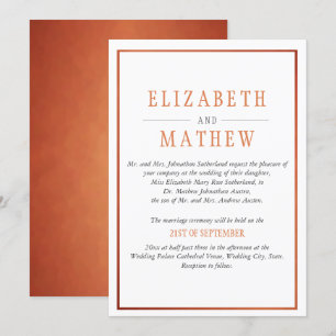 Elegant Modern White Copper Orange Wedding Invitation