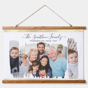  Elegant Modern White & Gold Add Your Photo Family Hanging Tapestry