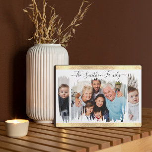  Elegant Modern White & Gold Add Your Photo Family Plaque