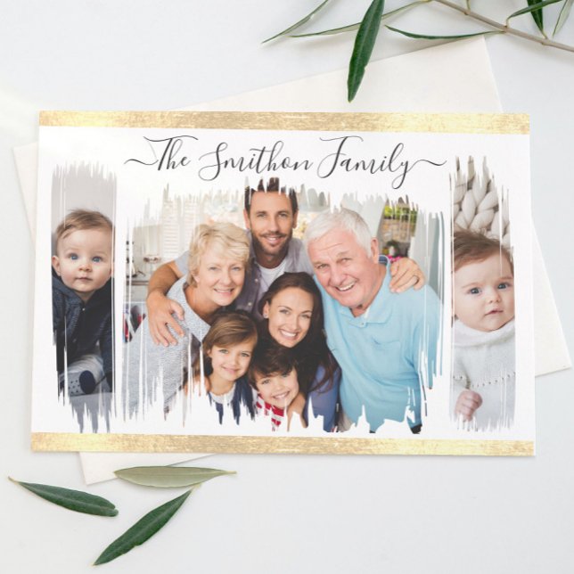  Elegant Modern White & Gold Add Your Photo Family Postcard (Creator Uploaded)