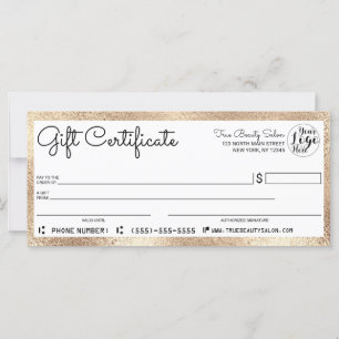 Elegant Modern White Gold Border Gift Certificate