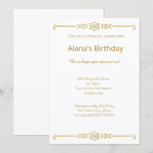 ELEGANT MODERN White GOLD BORDER Invitation