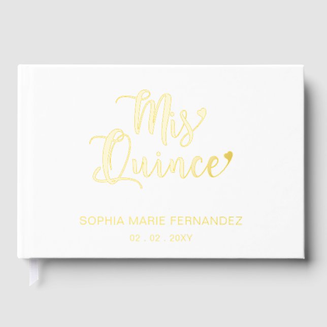 Elegant Modern White Gold Quinceañera Guest Book (Front)