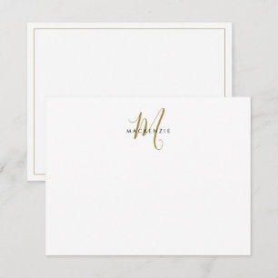 Elegant Modern White Gold Script Monogram Card