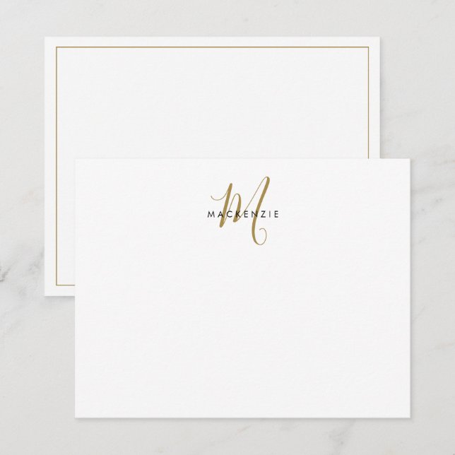 Elegant Modern White Gold Script Monogram Card (Front/Back)