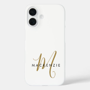 Elegant Modern White Gold Script Monogram iPhone 16 Case