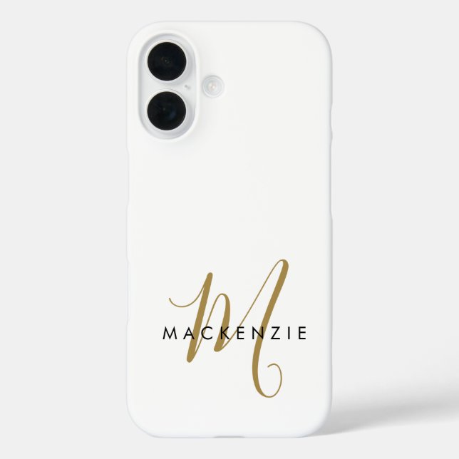 Elegant Modern White Gold Script Monogram Case-Mate iPhone Case (Back)