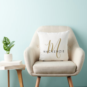 Elegant Modern White Gold Script Monogram Cushion