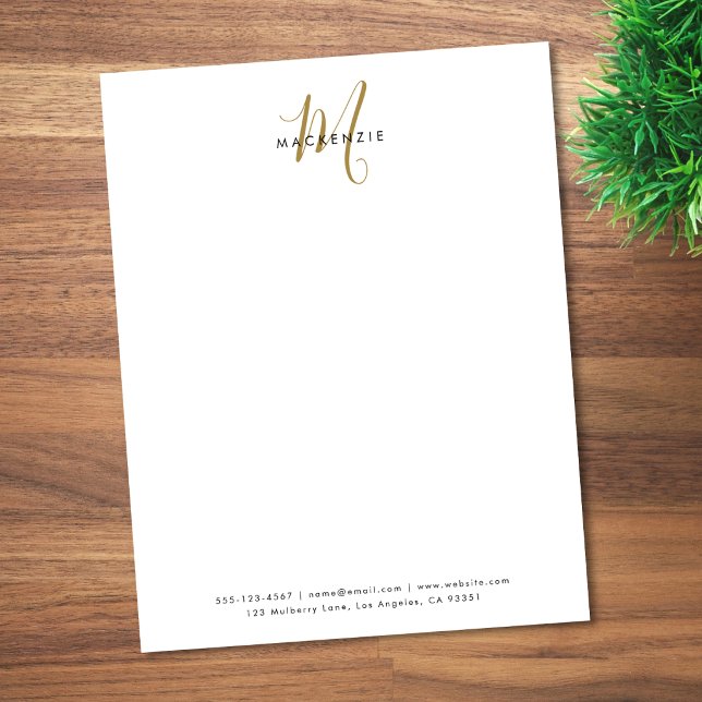 Elegant Modern White Gold Script Monogram Custom Letterhead (Creator Uploaded)