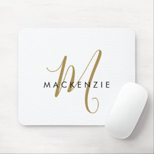 Elegant Modern White Gold Script Monogram Mouse Mat