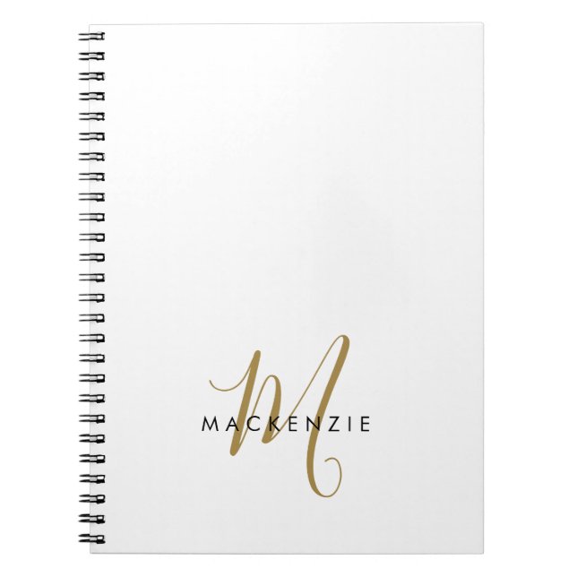 Elegant Modern White Gold Script Monogram Notebook (Front)