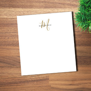 Elegant Modern White Gold Script Monogram Notepad