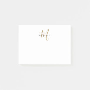 Elegant Modern White Gold Script Monogram Post-it Notes