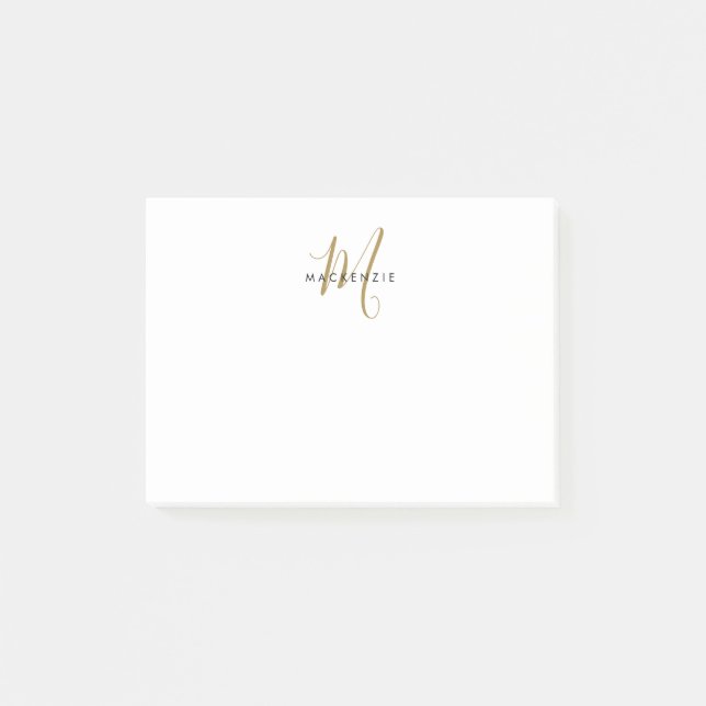 Elegant Modern White Gold Script Monogram Post-it Notes (Front)