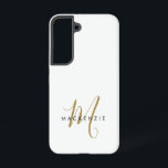 Elegant Modern White Gold Script Monogram Samsung Galaxy Case<br><div class="desc">Elegant Modern White Gold Script Monogram Phone Case.  An elegant gold script monogram combined with a clean black san-serif font makes for a contemporary look.</div>