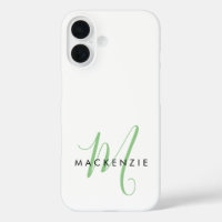 Elegant Modern White Green Script Monogram