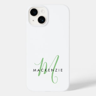 Elegant Modern White Green Script Monogram Case-Mate iPhone 14 Case