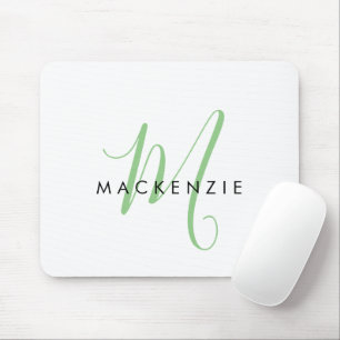 Elegant Modern White Green Script Monogram Mouse Mat