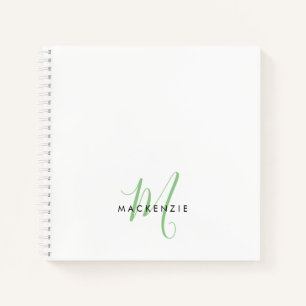 Elegant Modern White Green Script Monogram Notebook
