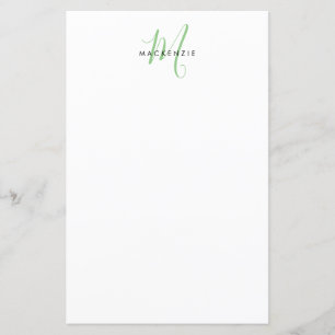 Elegant Modern White Green Script Monogram Paper