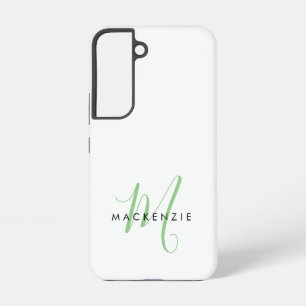 Elegant Modern White Green Script Monogram Samsung Galaxy Case
