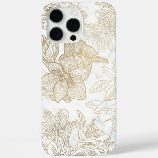 Elegant modern white grey gold marble floral iPhone 16 pro max case