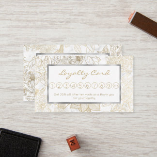 Elegant modern white grey gold marble floral loyalty card