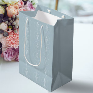 Elegant Modern White Grey Monogram Wedding Medium Gift Bag