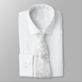 Elegant modern white grey silver marble floral tie