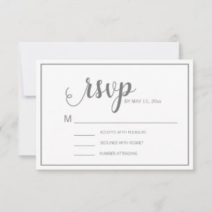 Elegant Modern White Grey Wedding RSVP Card