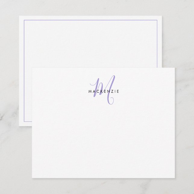 Elegant Modern White Lavender Script Monogram Card (Front/Back)