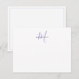 Elegant Modern White Lavender Script Monogram Card