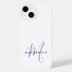Elegant Modern White Lavender Script Monogram Case-Mate iPhone 14 Case