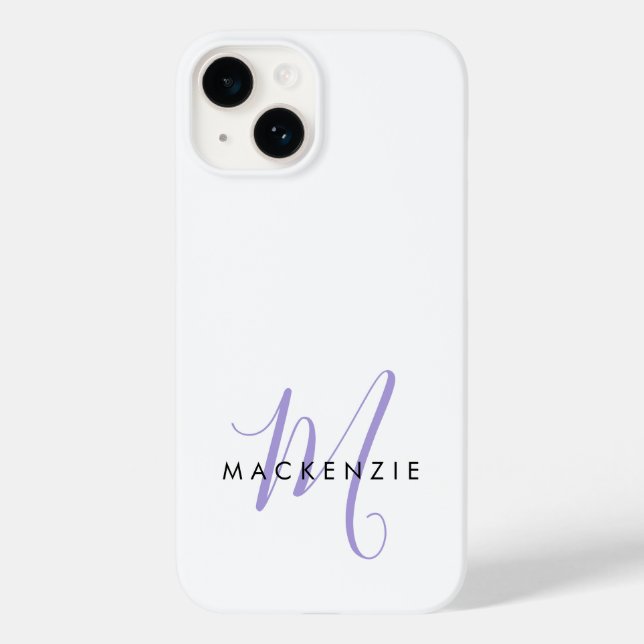 Elegant Modern White Lavender Script Monogram Case-Mate iPhone Case (Back)