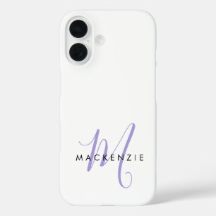 Elegant Modern White Lavender Script Monogram iPhone 16 Case