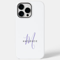 Elegant Modern White Lavender Script Monogram