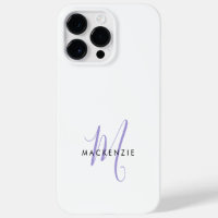 Elegant Modern White Lavender Script Monogram