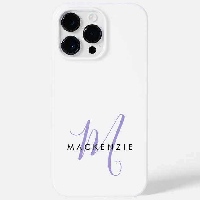 Elegant Modern White Lavender Script Monogram Case-Mate iPhone Case (Back)