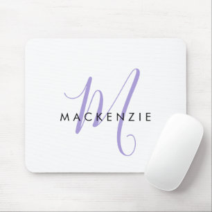 Elegant Modern White Lavender Script Monogram Mouse Mat
