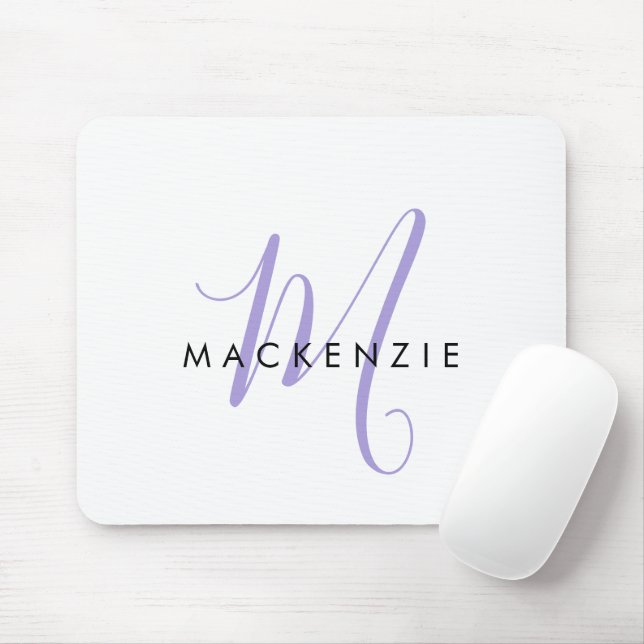Elegant Modern White Lavender Script Monogram Mouse Mat (With Mouse)
